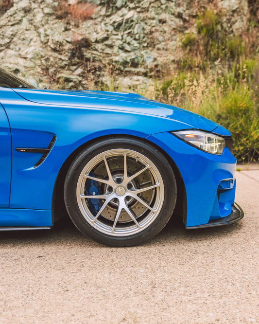 J style carbon fiber front lip for BMW F80 M3 F82 M4 from Cencal Motorsport with coupon code.